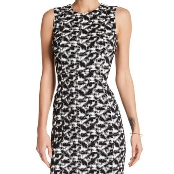 CALVIN KLEIN Abstract Sheath Dress Stretch Exposed Gold Zipper Size 14 Women - Picture 1 of 12